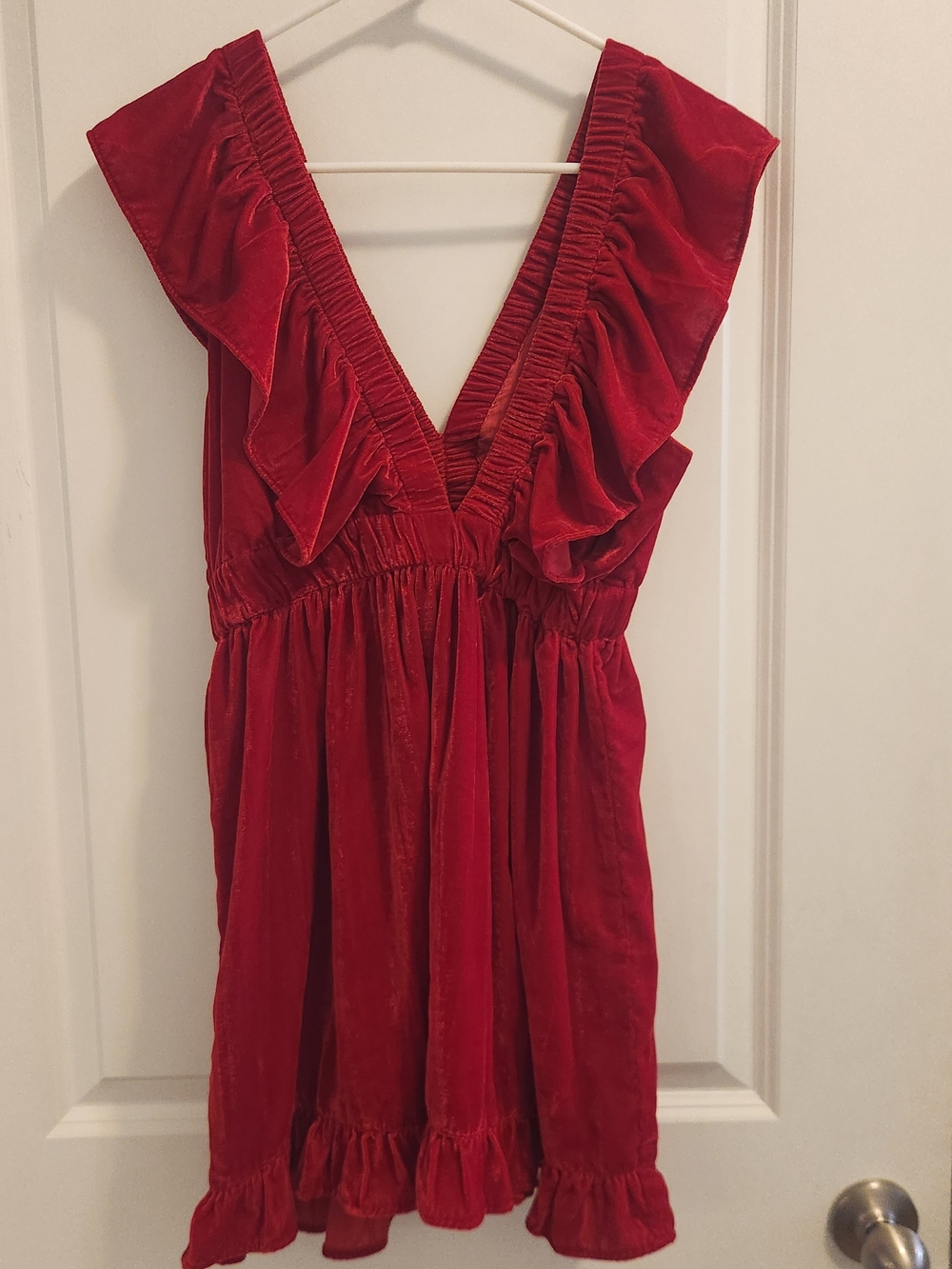 Madison Mathews Velvet Babydoll Ruffle Mini Dress